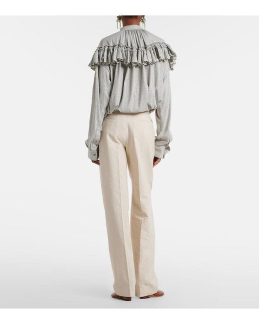 Dries Van Noten Natural Pilar Striped Cotton-Blend Straight Pants