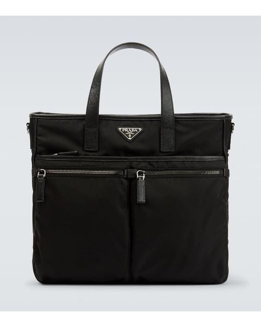 Prada Black Re-Nylon Saffiano Leather And Nylon Tote Bag for men