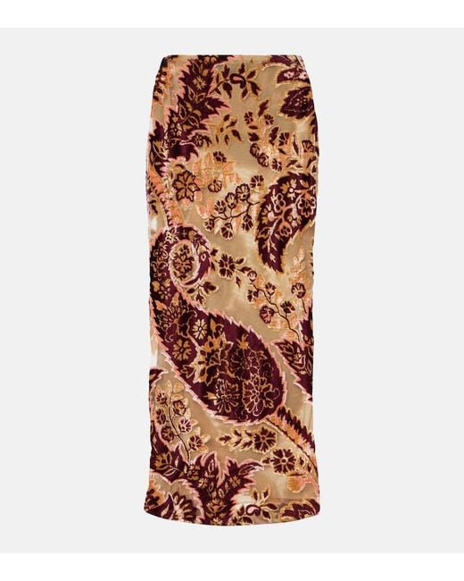 Etro Brown Paisley Jacquard Velvet Midi Skirt