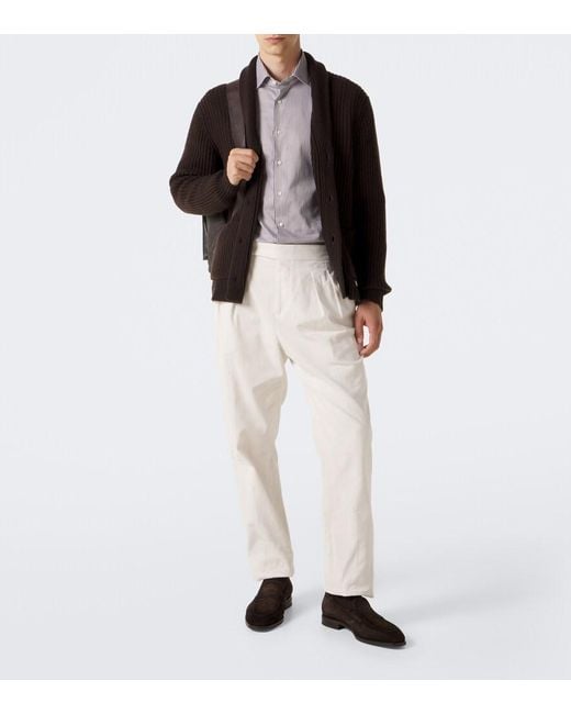 Allude Black Ribbed-Knit Wool And Cashmere Cardigan for men