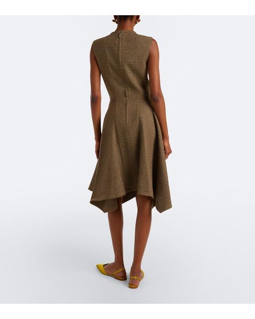 Patou Brown Asymmetric Prince Of Wales Midi Dress