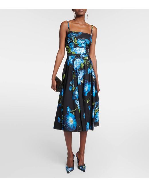Vestido midi de mezcla de seda floral Dolce & Gabbana de color Blue