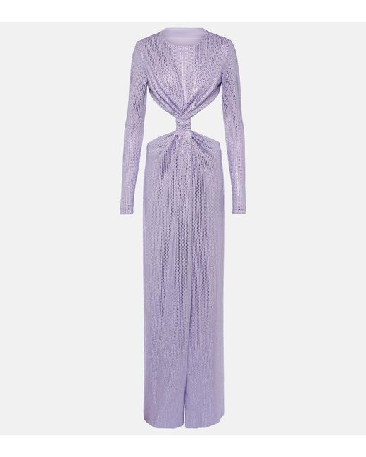 Area Purple Crystal-Embellished Cutout Jersey Gown