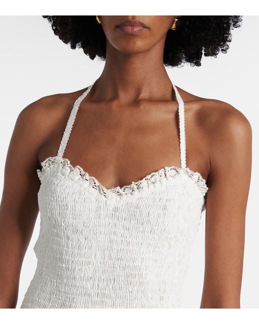 Poupette White Foe Shirred Cotton Maxi Dress