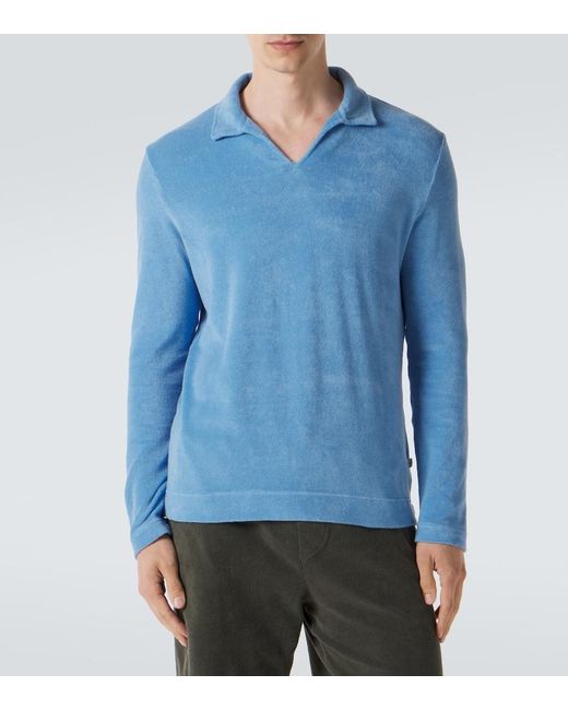 Fedeli Blue Cotton Terry Polo Shirt for men