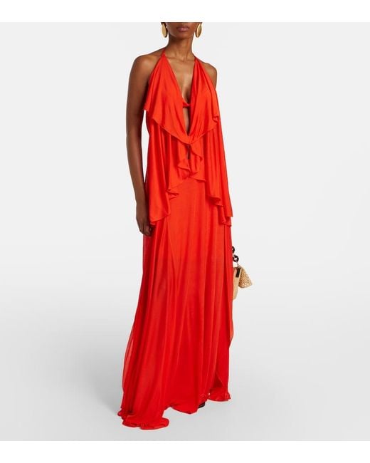 Loewe Red Paula's Ibiza Crepe Jersey Maxi Dress