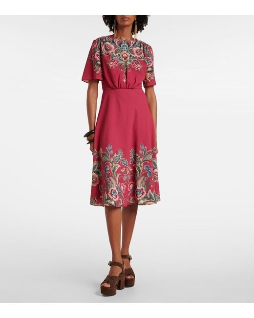 Etro Red Paisley Crepe Jersey Maxi Dress