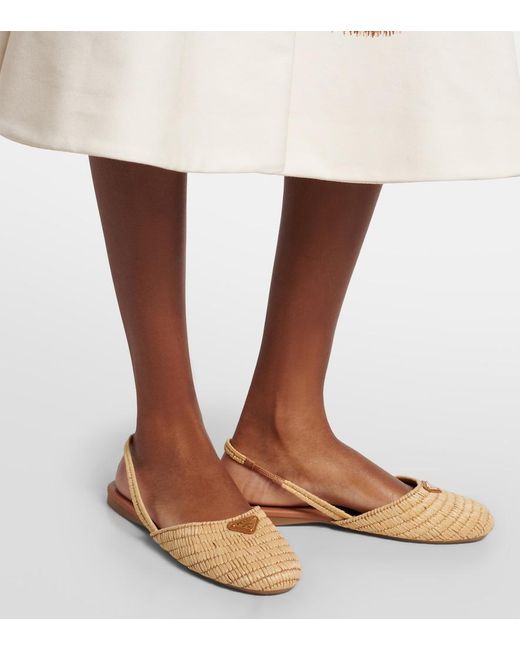 Prada Natural Crochet Slingback Flats