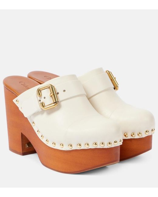 Chloé White Jeannette Studded Leather Clogs