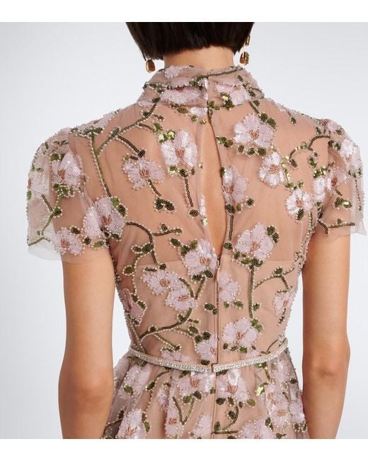 Self-Portrait Natural Belted Embellished Cocktail Dress