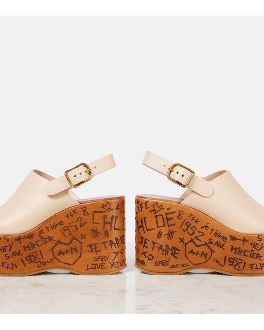 Chloé Brown Maxime Debossed Leather Wedges