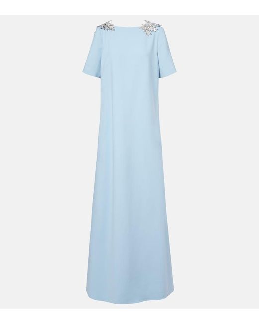 Oscar de la Renta Blue Fern Sequined Wool-Blend Gown
