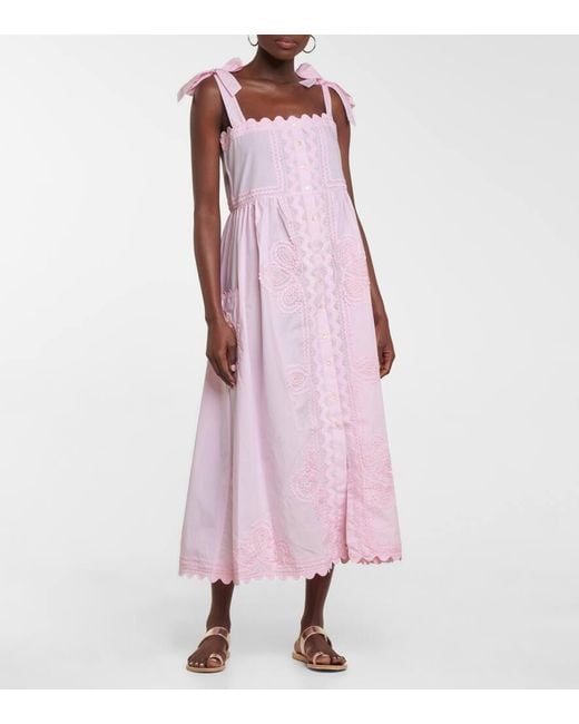 Juliet Dunn Pink Self-Tie Cotton Poplin Midi Dress