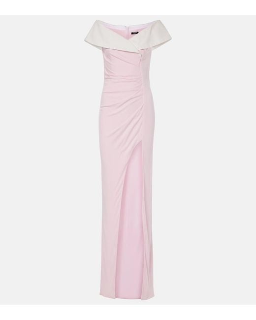 Balmain Pink Draped Off-Shoulder Jersey Gown