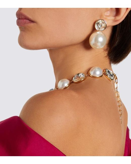 Carolina Herrera White Crystal-Embellished Earrings