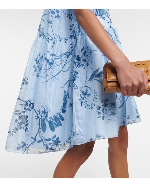 Erdem Blue Printed Cotton Silk Voile Minidress