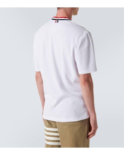T-shirt in cotone pointelle di Thom Browne in White da Uomo