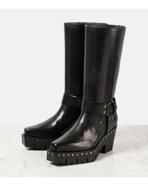 Jimmy Choo Black Quinn 75 Studded Leather Biker Boots