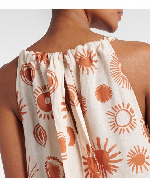 Asceno White Ibiza Printed Linen And Cotton Maxi Dress
