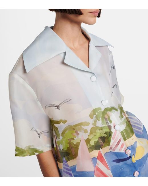 LEO LIN Blue Casey Printed Silk Shirt
