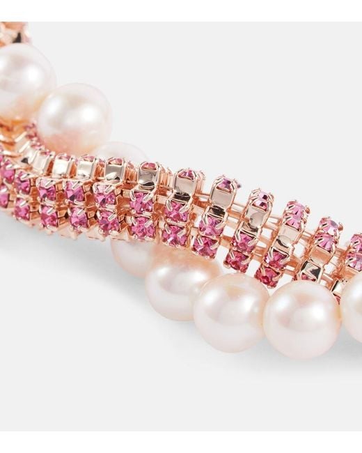 Magda Butrym Pink Crystal And Pearl-Embellished Necklace