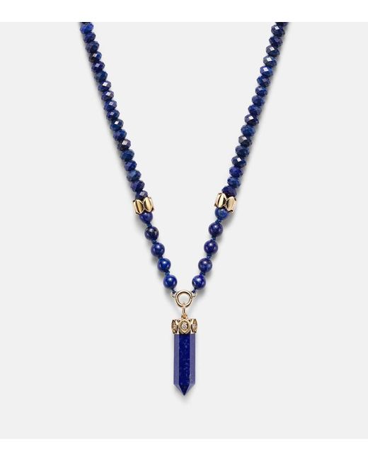 Sydney Evan Metallic 14Kt Beaded Necklace With Diamonds And Lapis