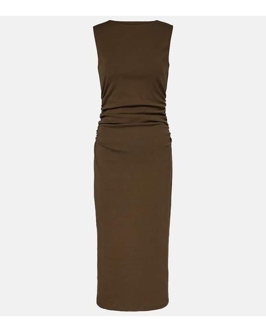 Veronica Beard Green Charissa Ruched Cotton-Blend Midi Dress