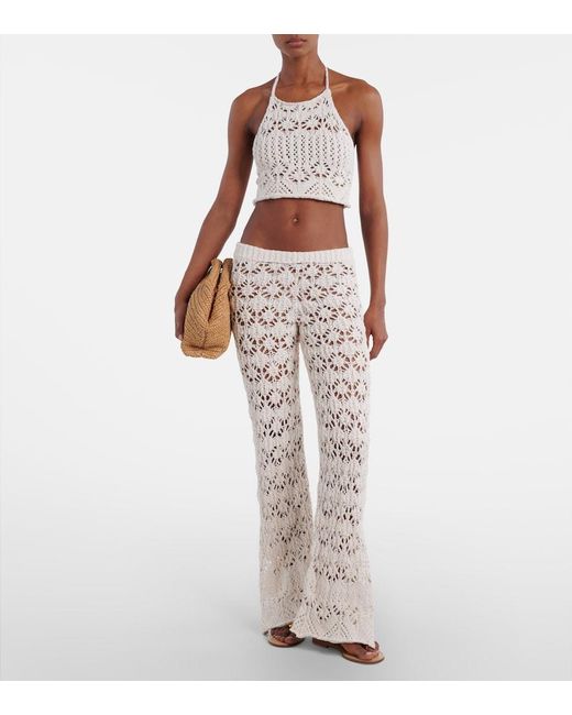 Alanui White Lagoon Romance Crochet Flared Pants