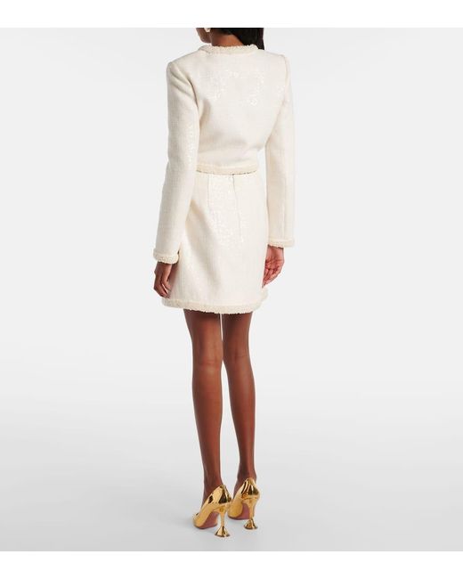 Self-Portrait White Faux Pearl-Trimmed Boucle Miniskirt