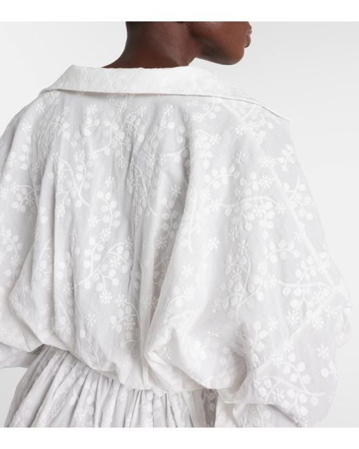 Norma Kamali White Embroidered Asymmetric Cotton Gown