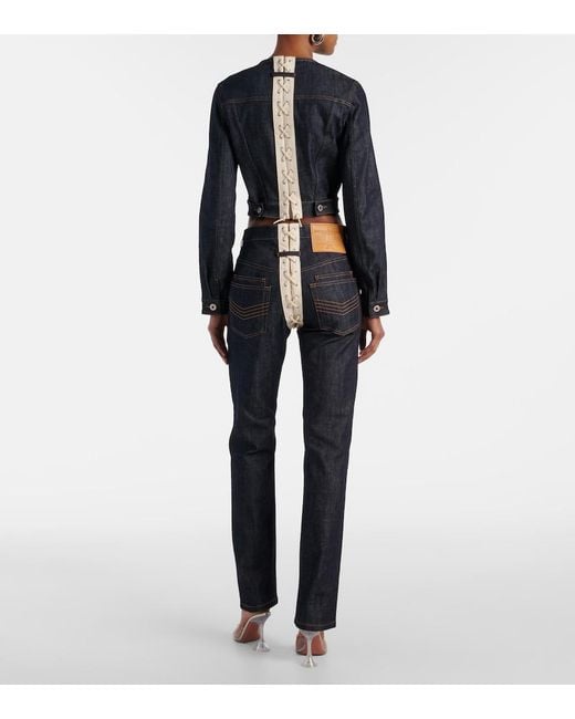Jean Paul Gaultier Blue Lace-Up Cropped Denim Jacket
