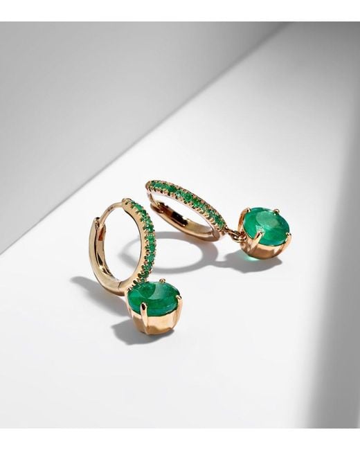 Ileana Makri Green Grass Seed 18Kt Hoop Earrings With Emeralds