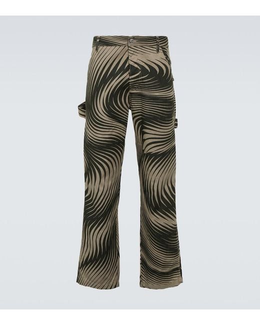 Dries Van Noten Green Cotton And Linen Wide-Leg Pants for men