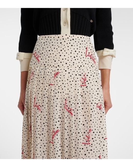 Valentino Natural Polka-Dot Silk Crepe De Chine Midi Skirt