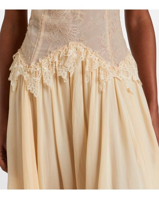 Blumarine Natural Lace-Trimmed Georgette Maxi Dress