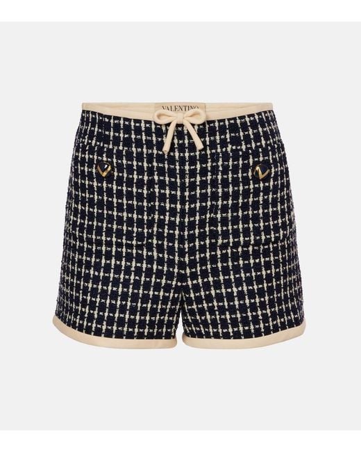 Valentino Black Vlogo Checked Wool-Blend Boucle Shorts
