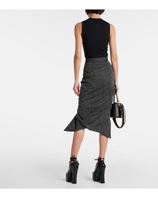 Vivienne Westwood Black Pinstriped Wool And Cotton Midi Skirt