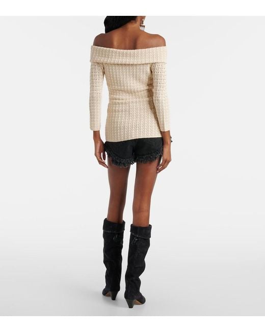 Isabel Marant Natural Dermottega Crochet Off-Shoulder Top