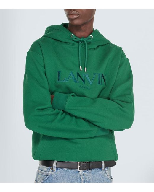Lanvin Green Logo Cotton Jersey Hoodie for men