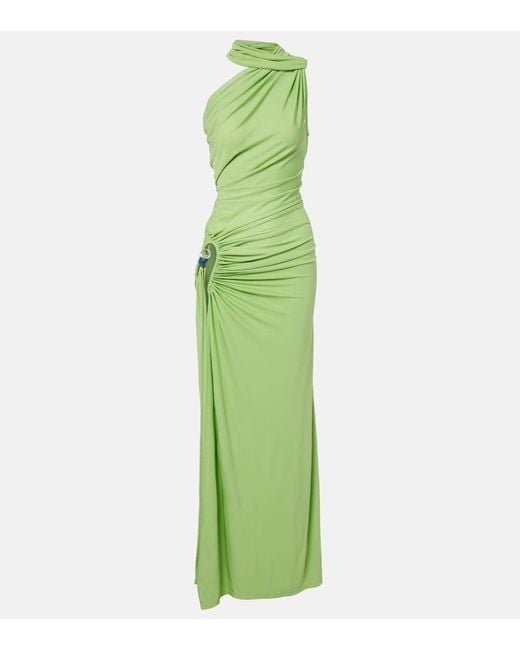 Christopher Esber Green Cutout Embellished Draped Maxi Dress