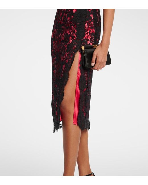 Dolce & Gabbana Red Floral Cotton-Blend Lace Slip Dress