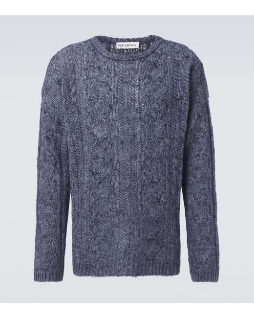 Our Legacy Blue Popover Cable-Knit Wool-Blend Sweater for men