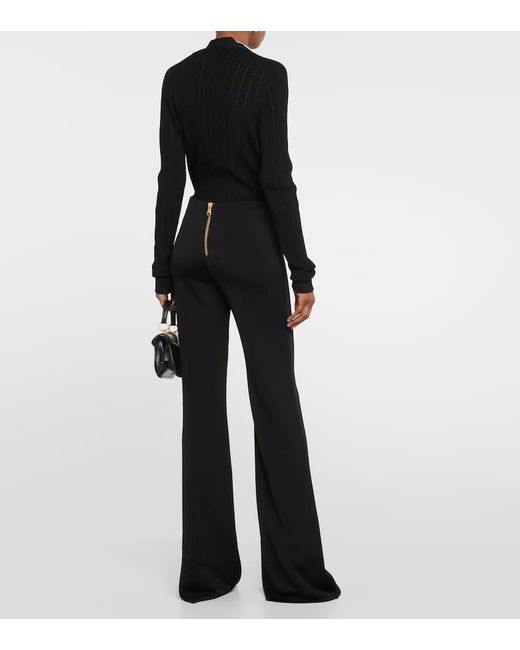 Pantalones Flared En Punto De Tiro Alto Balmain de color Black