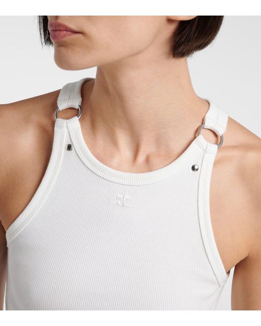 Courreges White Top Buckle 90's Aus Rippstrick