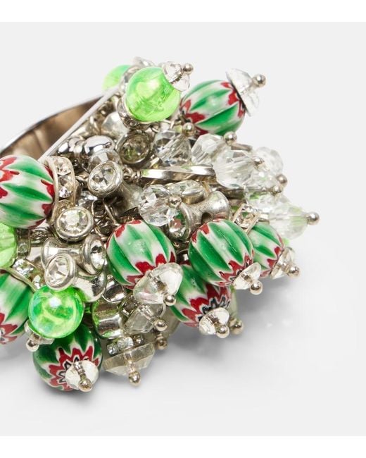Dries Van Noten Green Crystal-Embellished Ring