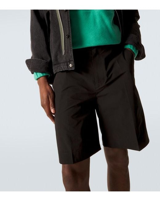 Moncler Blue Leather-Trimmed Seersucker Shorts for men