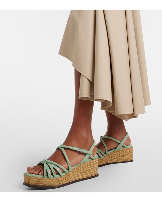 Jimmy Choo Green Nyra Braided Leather Espadrille Wedges