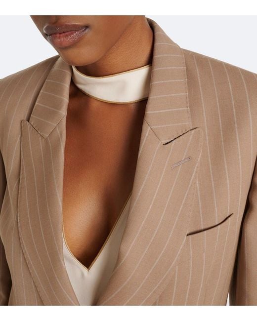 Valentino Brown Pinstripe Virgin Wool Double-Breasted Blazer