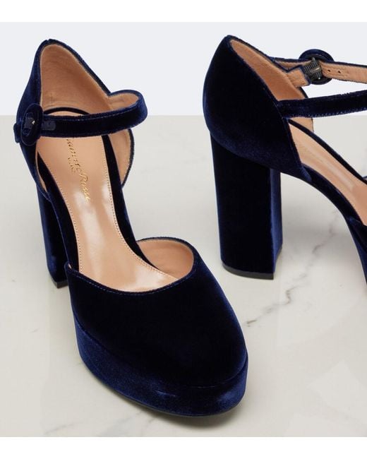 Gianvito Rossi Blue Velvet Platform Pumps