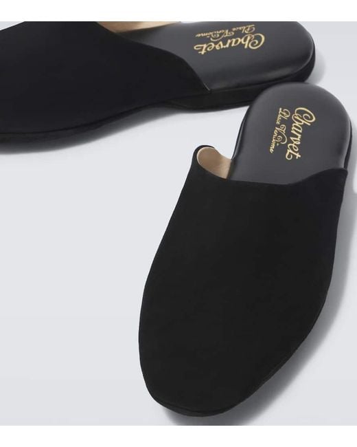 Charvet Black Suede Slippers for men